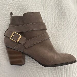 Express Brown Ankle Booties with Crisscross Strap and Block Heel
